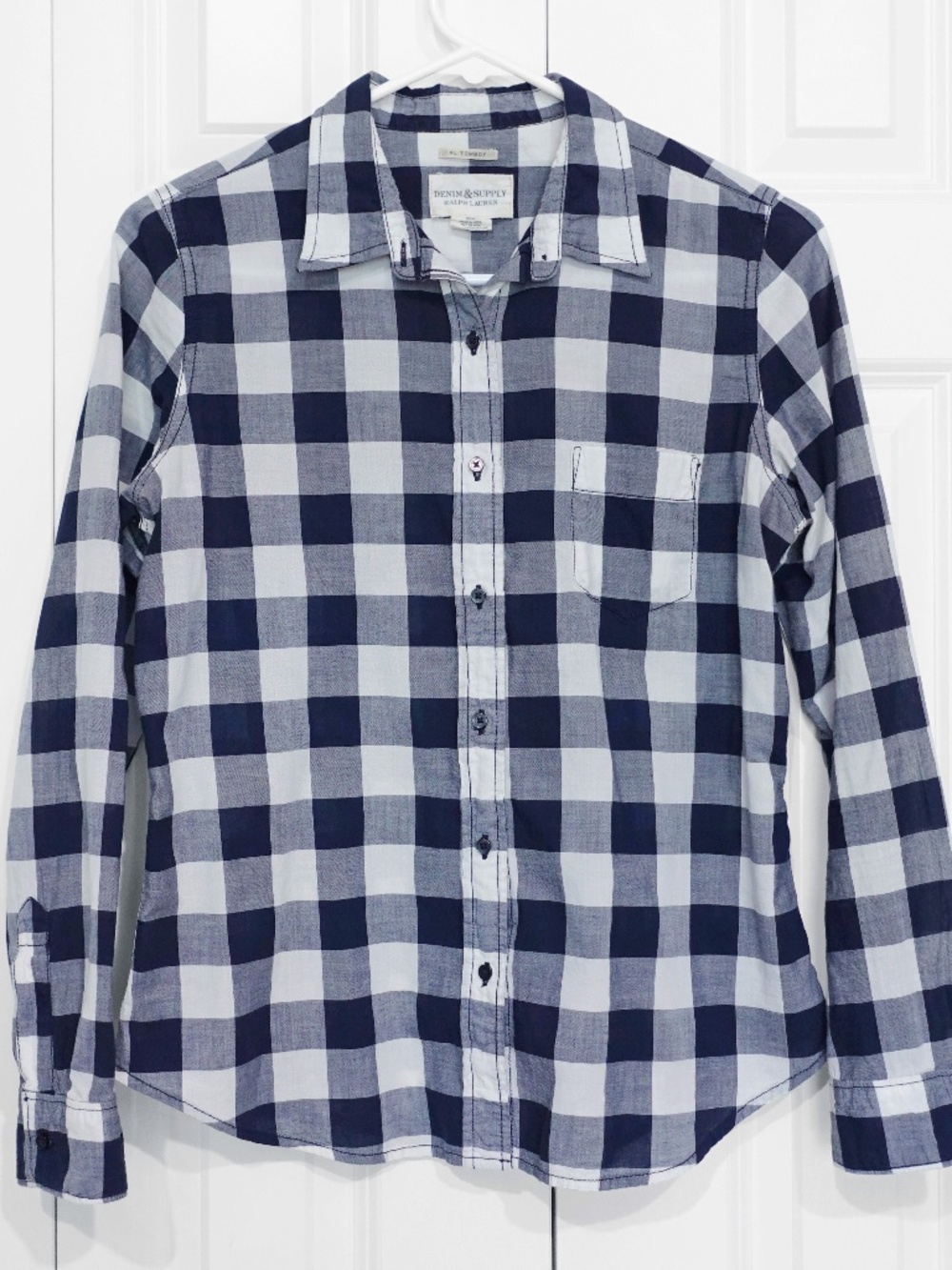 Ralph Lauren Lightweight Button Shirt Navy Blue Plaid Checked Women's Medium